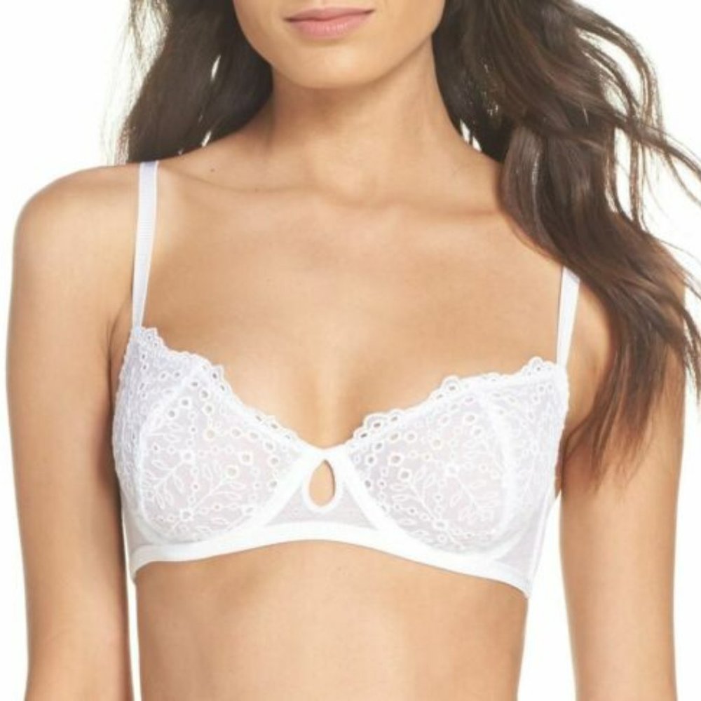 FREE PEOPLE l "St.Tropez" Balconette Soft Cup Lace Bra, White Size 32A